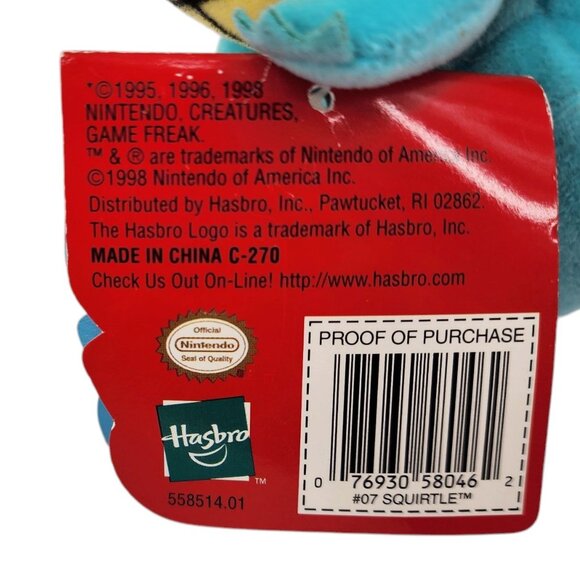 Vintage Hasbro Pokemon 07 Squirtle 5"  Beanie Plush Stuffed Animal Nintendo 1998 - Picture 13 of 14